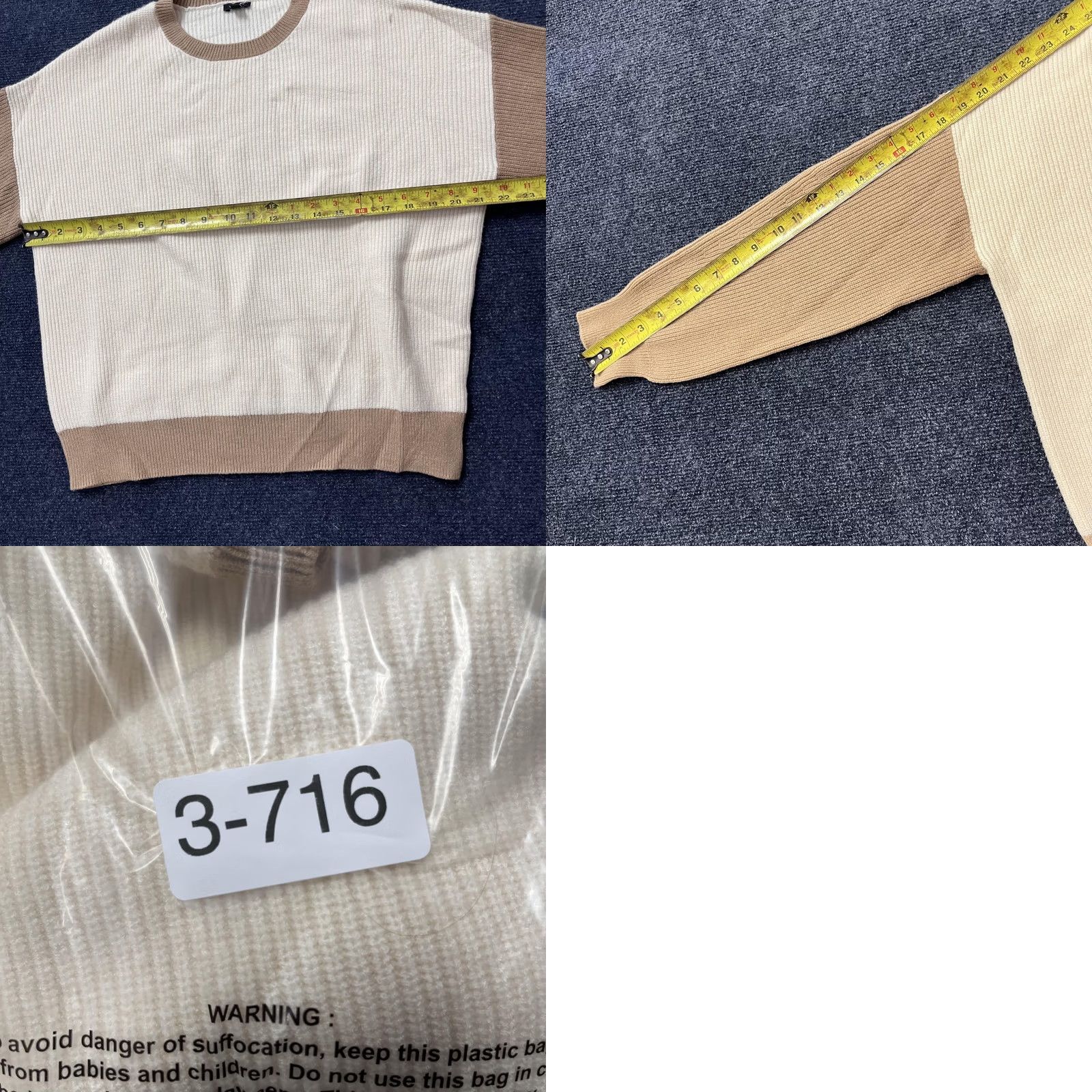 Express Express Sweater Womens Medium White Tan Ribbed Knit Crew Neck Pullover Top Size M / US 6-8 / IT 42-44 - 8 Thumbnail