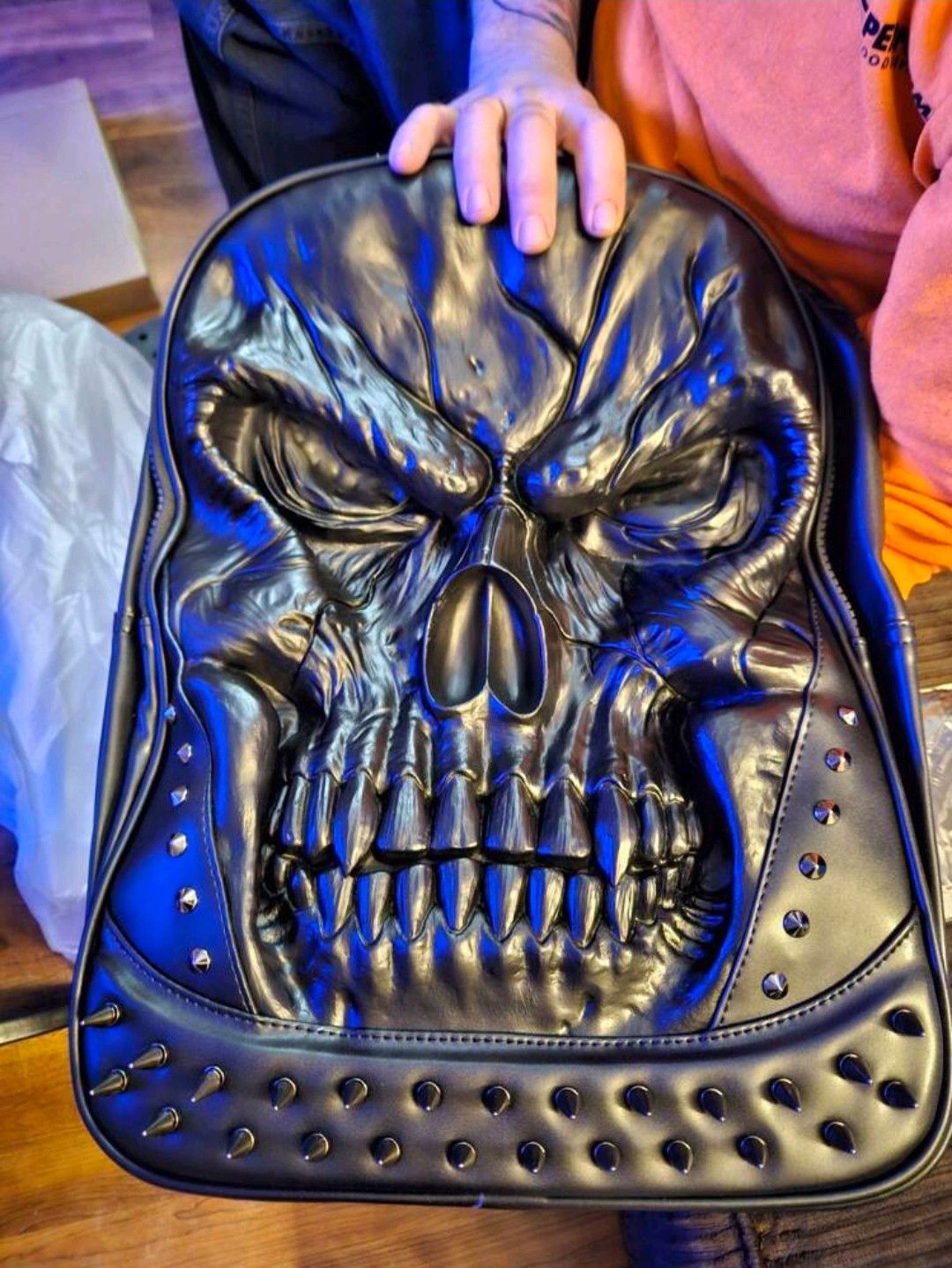 Leather Spiky Skull Leather Bagpack Large Size ONE SIZE - 1 Thumbnail