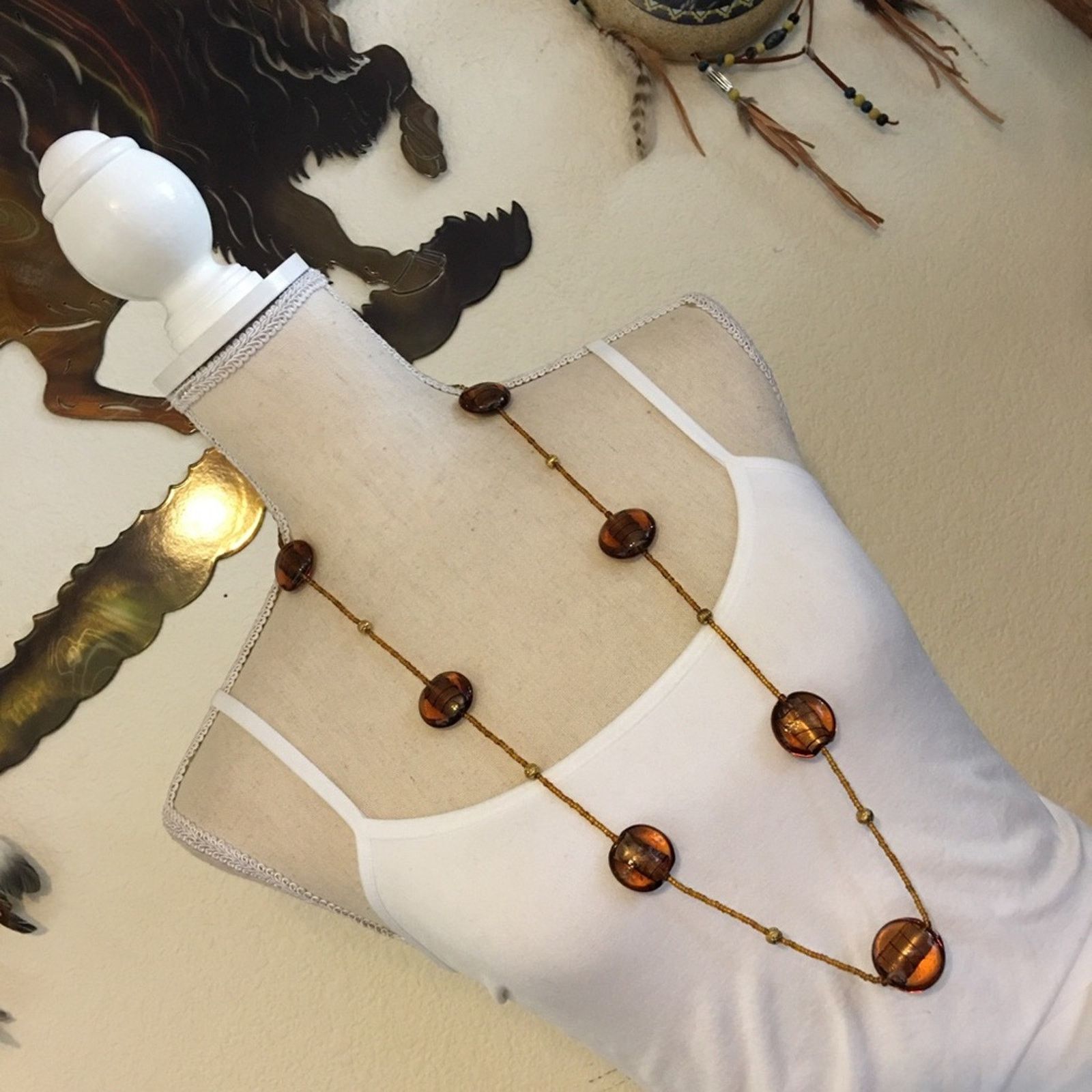 Vintage Vintage amber glass beads gold seed bead necklace Size ONE SIZE - 3 Thumbnail