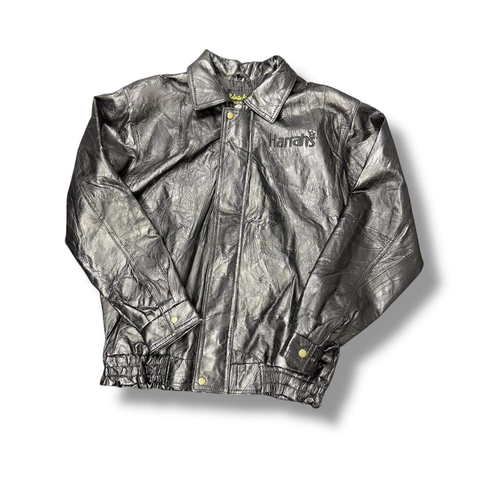 Vintage Black Patchwork Leather Harrah’s Jacket