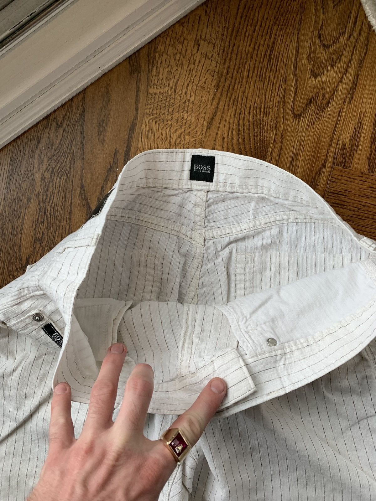 Hugo Vintage Hugo Boss Pants Pinstripe Pants White Jeans Jacksons Size US 34 / EU 50 - 6 Thumbnail