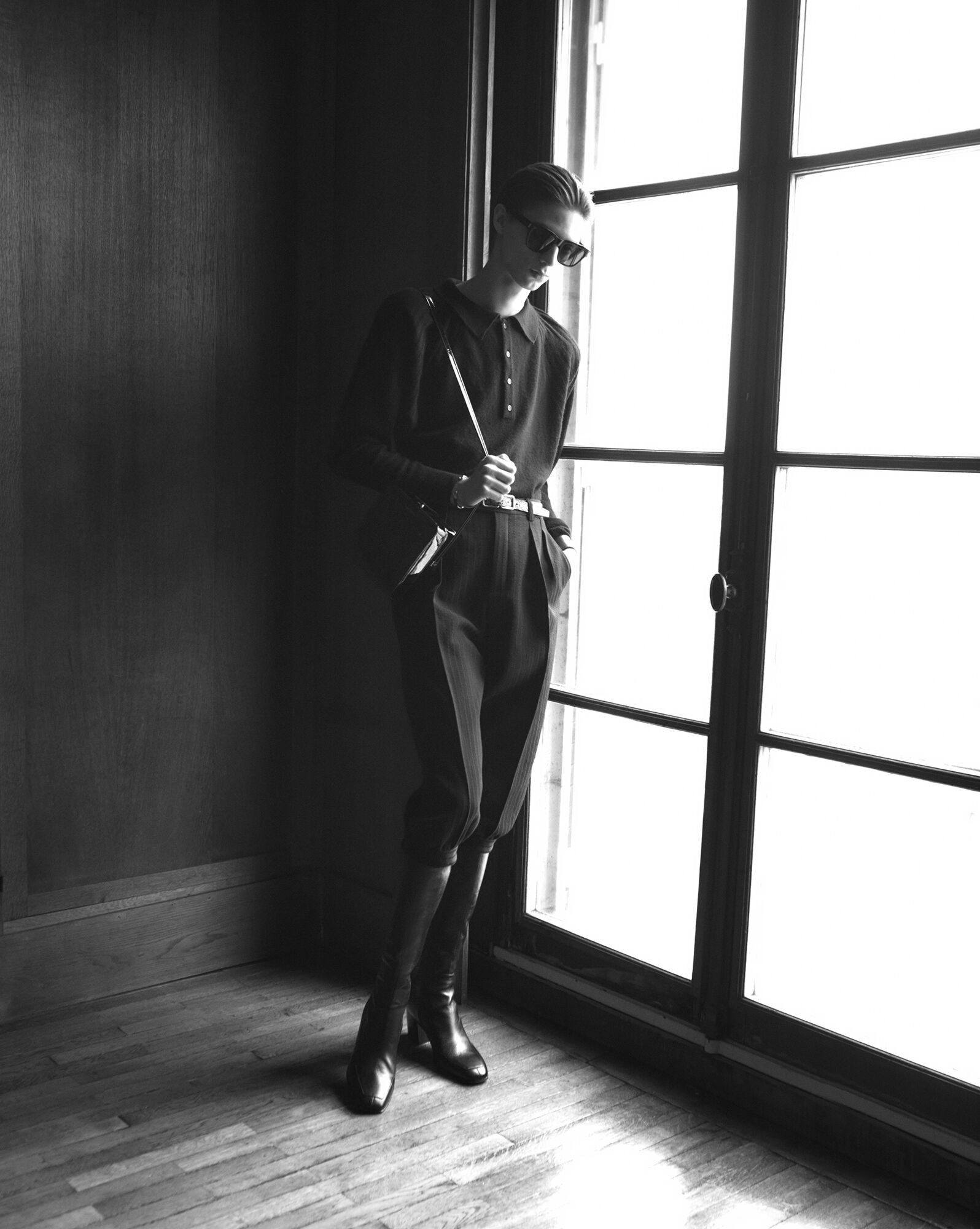 Saint Laurent Paris oc11z1025 Long-Sleeve Polo Shirt in Cashmere in Black Size US XXL / EU 58 / 5 - 2 Thumbnail