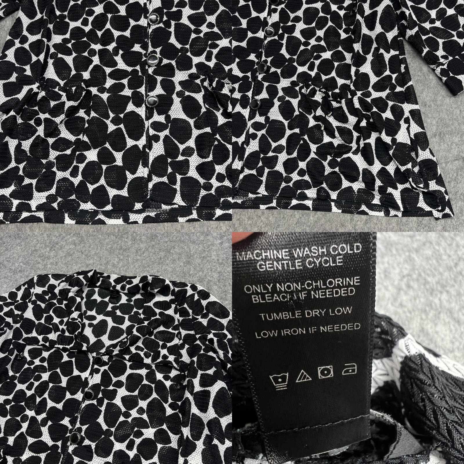 Vintage Ali Miles Jacket Womens 1X Black Abstract Print 3/4 Sleeve Pockets Button Front Collared Unlined Short Jacket Size XL / US 12-14 / IT 48-50 - 8 Thumbnail