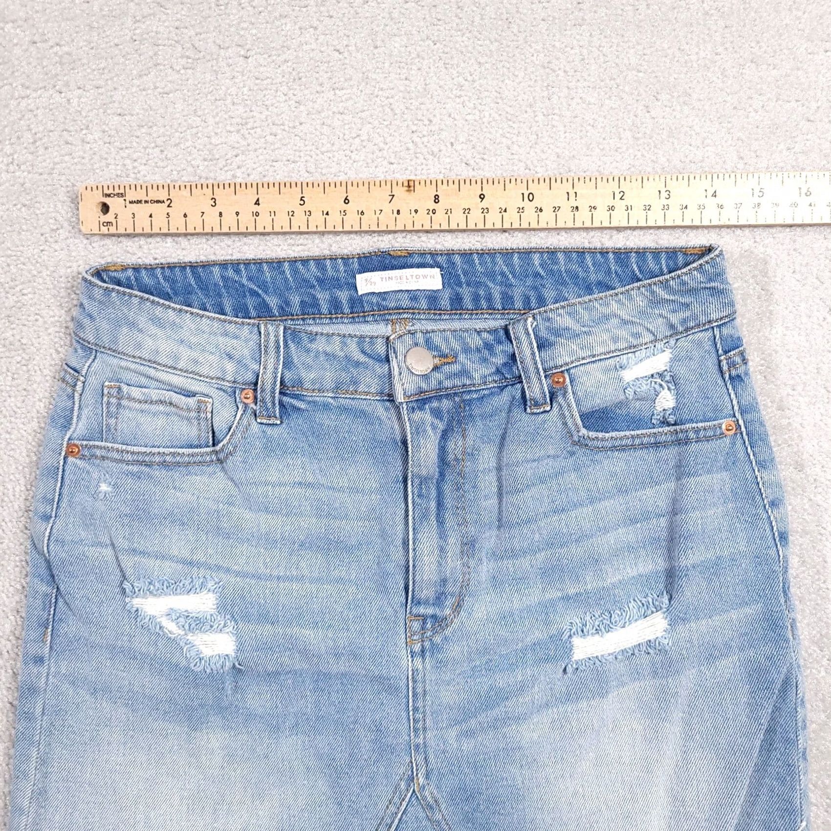 Vintage Tinseltown Denim Skirt Mini Pencil Blue Distressed Stretch Women 9/29 Short All Seasons Size 30" / US 8 / IT 44 - 4 Thumbnail