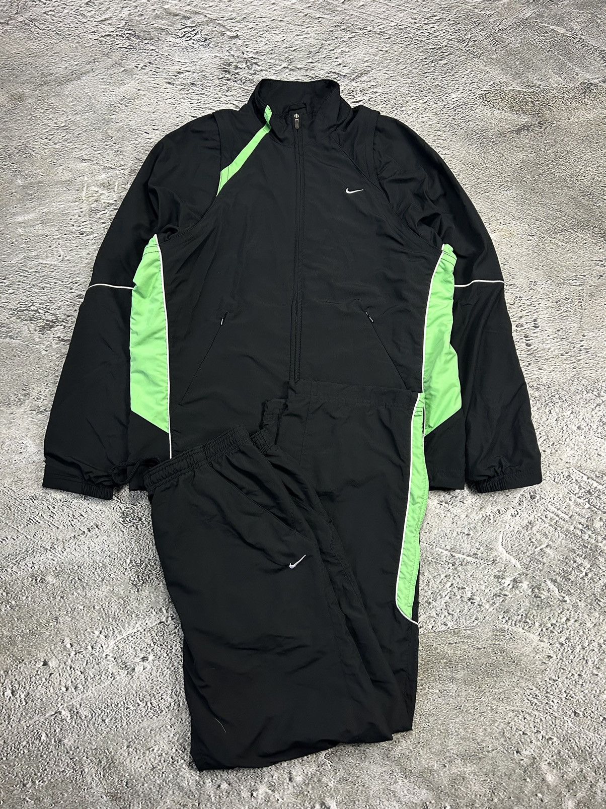 image of Nike Track Suit Vintage Black Nylon Pants Jacket Drill Y2K, Men's (Size Medium)