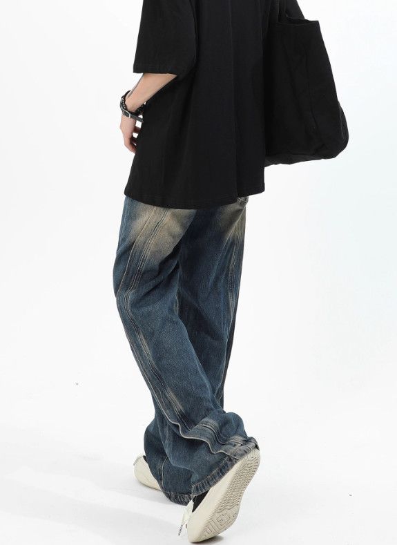 Japanese Brand Men's loose distressed wide-leg straight patchwork jeans Size US 32 / EU 48 - 4 Thumbnail
