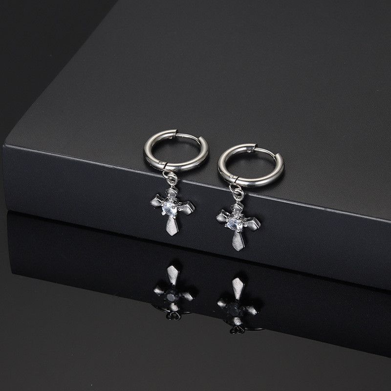 Jewelry × Sterling Silver Cross One pairs Earrings Gothic Punk Chrome Jewelry Spike Size ONE SIZE - 2 Thumbnail