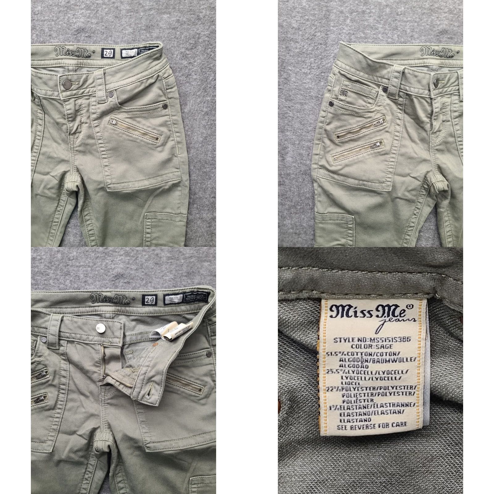 Miss Me Miss Me Pants Womens 29x29 Skinny Fit Mid Rise Cargo Sage Green Twill Pants Women 29 Green Cargo Skinny Twill Rise Mid 29in Inseam Slim Button Zip Size 29" - 8 Thumbnail