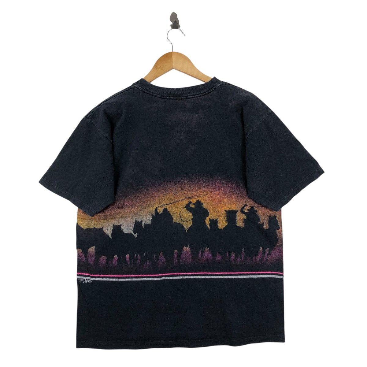 Vintage Vintage 1991 San Segal Sportswear AOP Horse Cowboy TShirt Size US XL / EU 56 / 4 - 4 Thumbnail