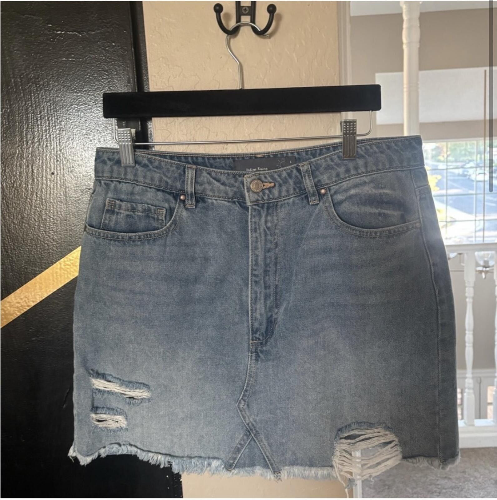 Other (Indigo Rising) Denim Blue Distressed Skirt Size 36" / US 14 / IT 50 - 1 Thumbnail