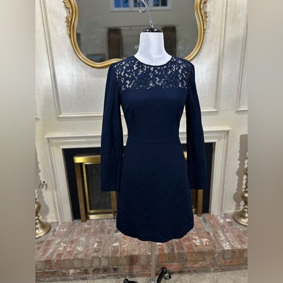 Trina Turk Trina Turk Indigo Navy Blue Lace Yoke Sheath Dress Size S / US 4 / IT 40 - 1 Thumbnail