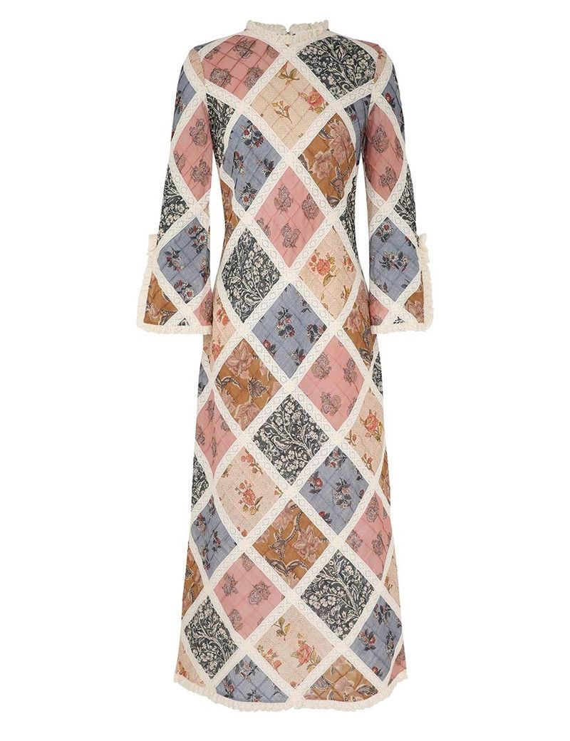 oc11z0226 Tallow Lace Trim Midi Dress In Multicolor