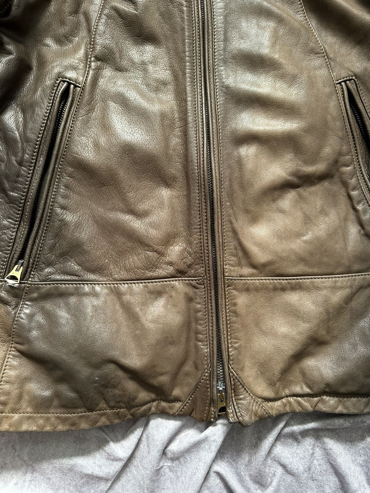 Giorgio Armani Armani Jeans Mens Leather Jacket Brown Full Zip Heavyweight Size US M / EU 48-50 / 2 - 12 Thumbnail