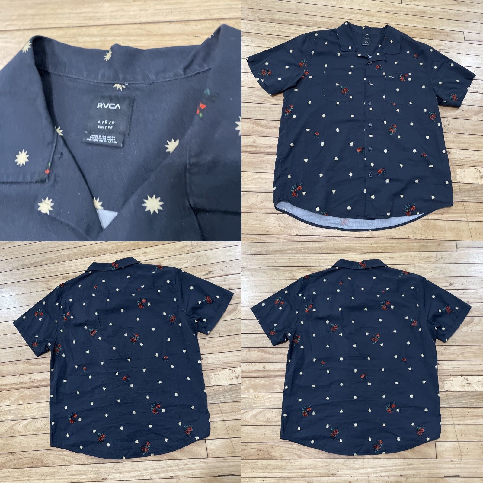 RVCA RVCA Button-Down Shirt Men L Relaxed Black Rose Star Beachy Preppy Punk Y2K Shirt Adults Sons? Size US L / EU 52-54 / 3 - 11 Thumbnail