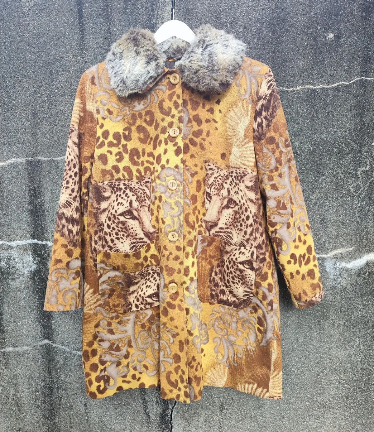 Designer × Vintage Vintage Leopard Print Faux Fur Collar Coat (90s) Size L / US 10 / IT 46 - 1 Thumbnail