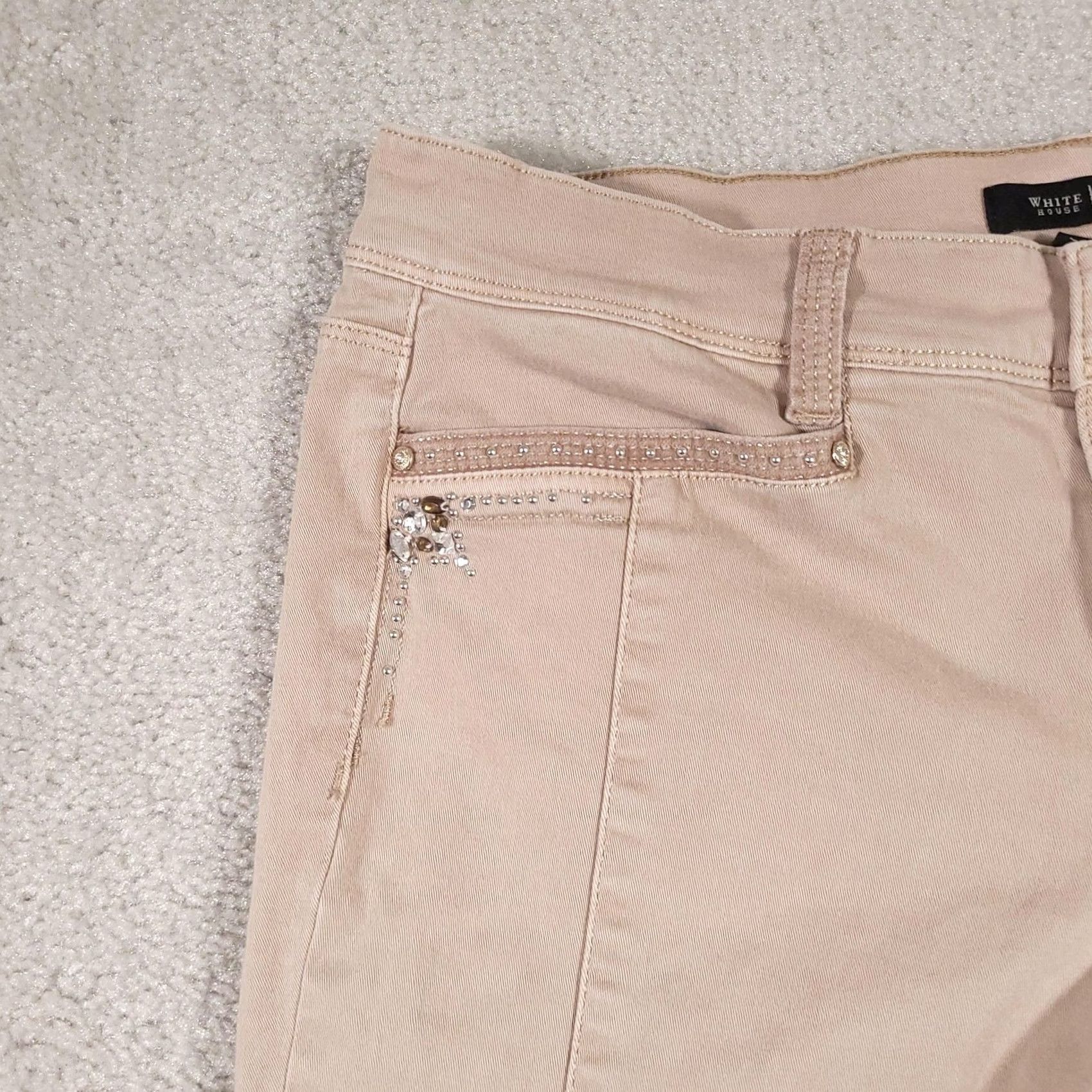White House Black Market White House Black Market Pants Womens 8R Beige Skinny Leg Rhinestone Lace Up Boho Size 30" / US 8 / IT 44 - 5 Thumbnail
