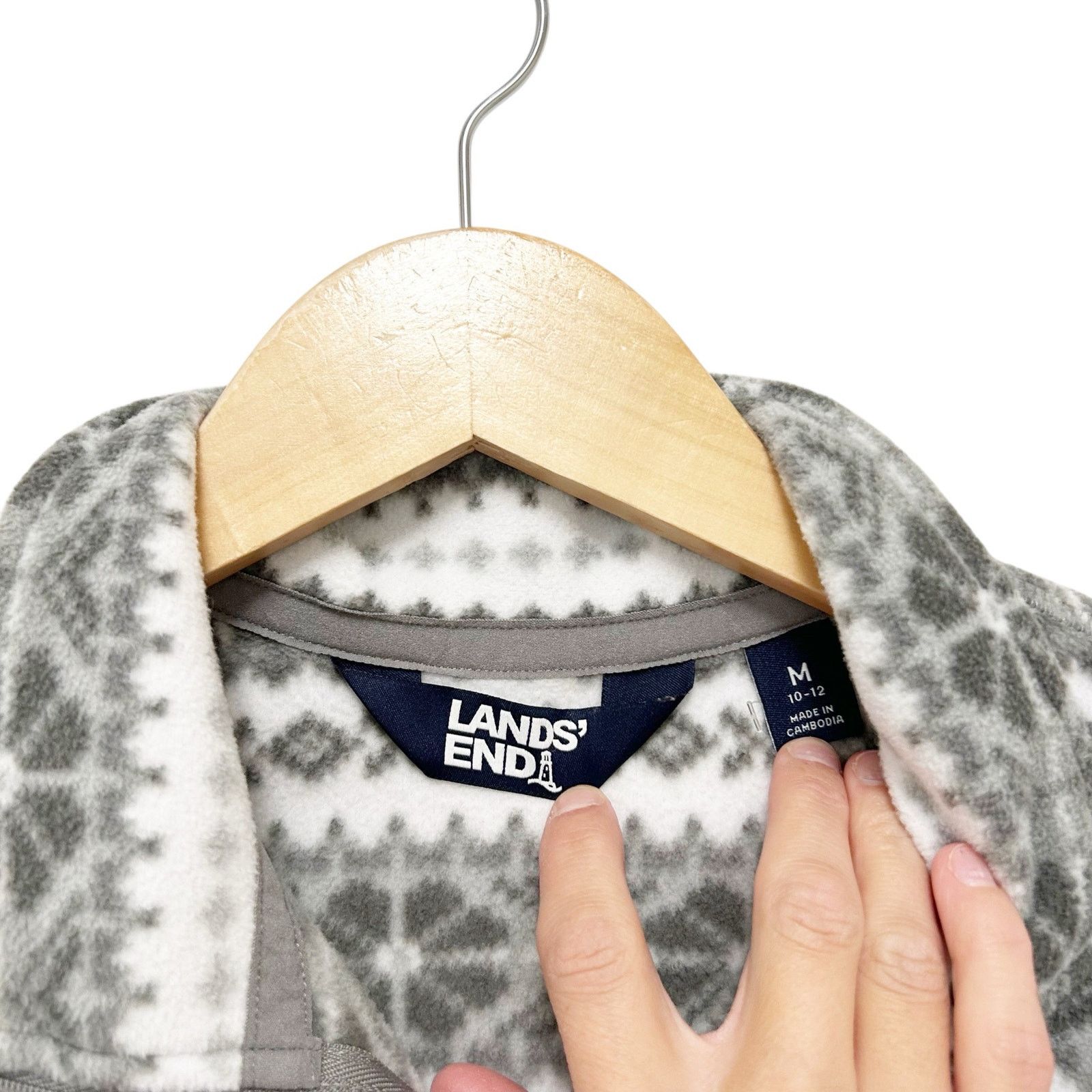 Lands' End Lands End Gray White Fair Isle Fleece Quarter Zip Sweater M Size M / US 6-8 / IT 42-44 - 2 Thumbnail