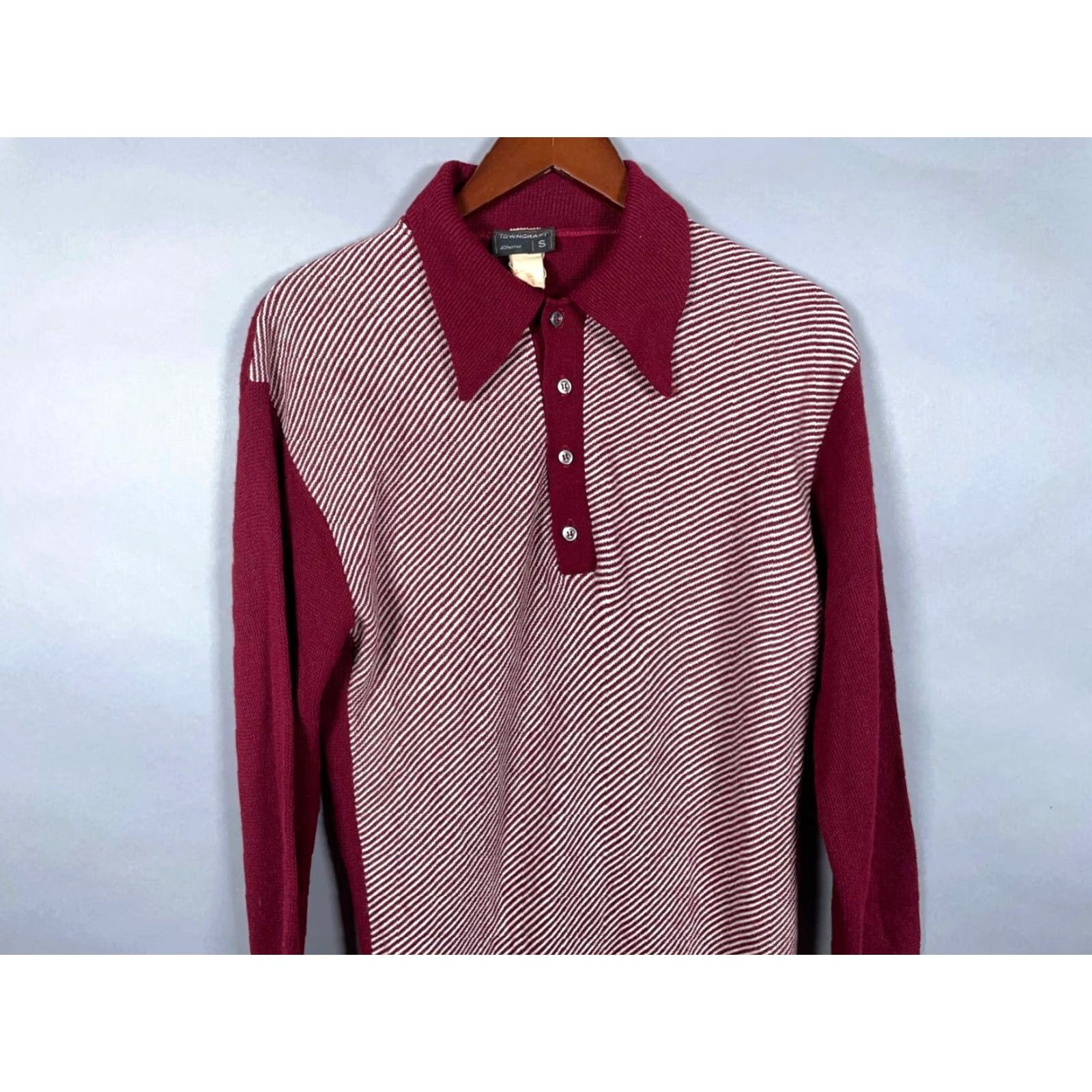 Vintage VINTAGE TownCraft Sweater Shirt Mens Small Red White Angled Stripe Collared 60s Retro Hipster Size US S / EU 44-46 / 1 - 4 Thumbnail