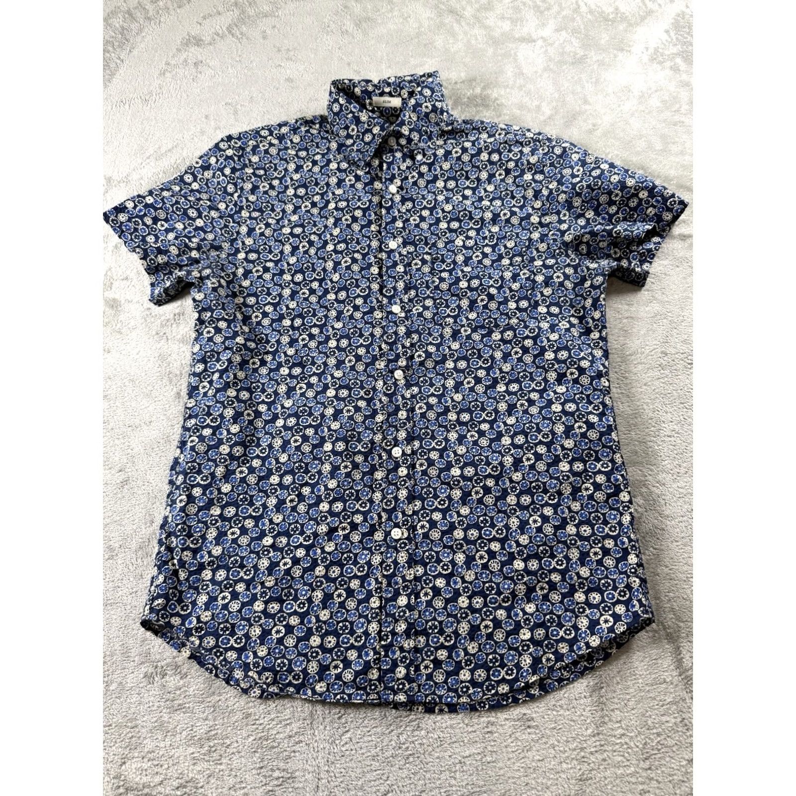 J.Crew J.CREW Mens Small Slim Fit Shirt Office Casual Beach Vacation Button Up Floral Blue Cotton Short Sleeve Slimming Collateral? Size US S / EU 44-46 / 1 - 2 Thumbnail