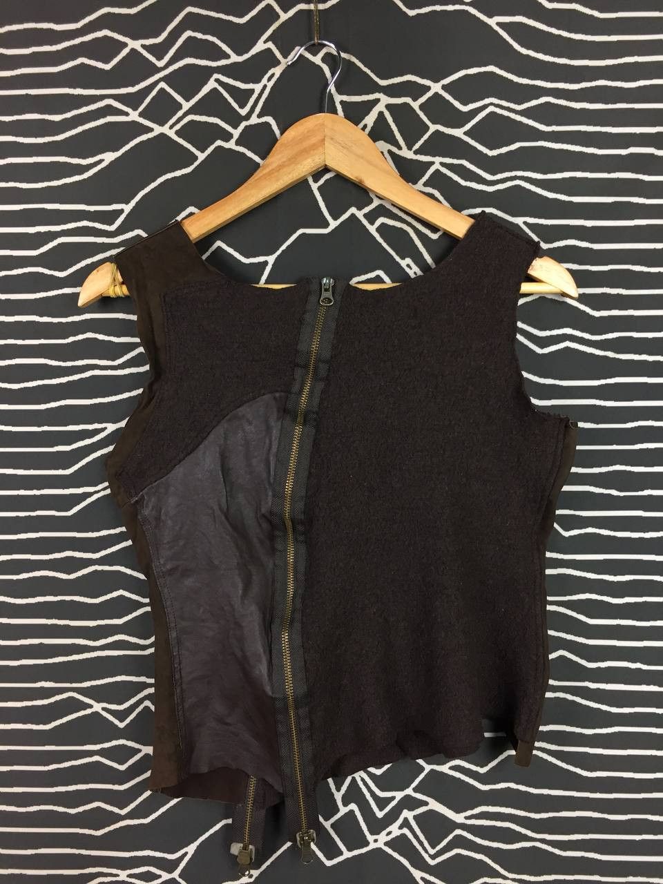Vintage Eterno Bellezza Asymmetrical Wool Leather Zip Vest Top Size S / US 4 / IT 40 - 6 Thumbnail