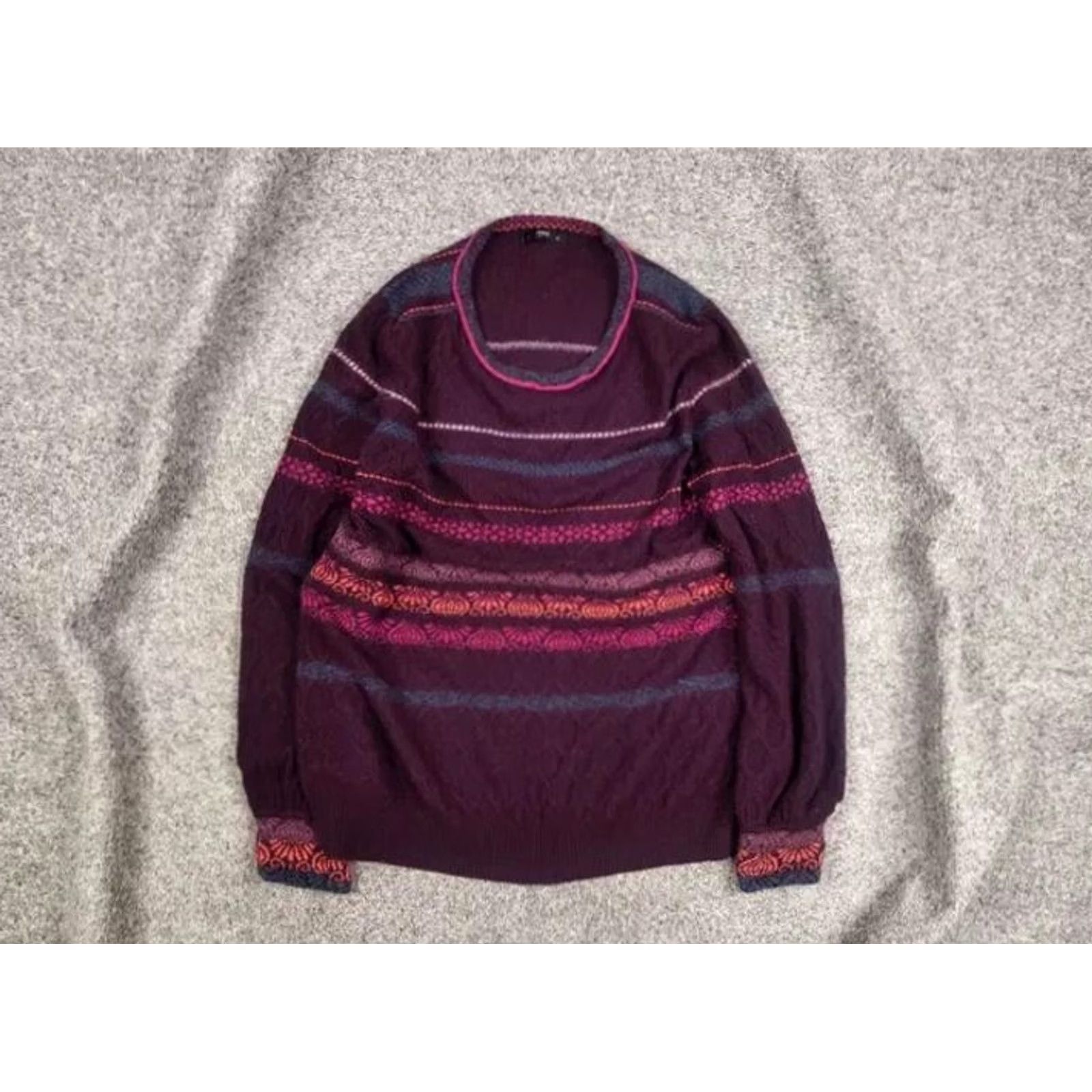 Vintage IVKO Structure pullover pattern Wool blackberry Sweater Size L / US 10 / IT 46 - 2 Thumbnail