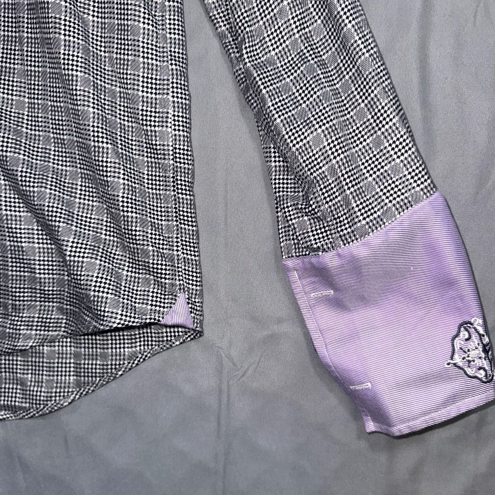 Robert Graham Robert Graham Shirt Mens M Gray Plaid Dress Long Sleeve French Cuff Purple Size 40R - 5 Thumbnail
