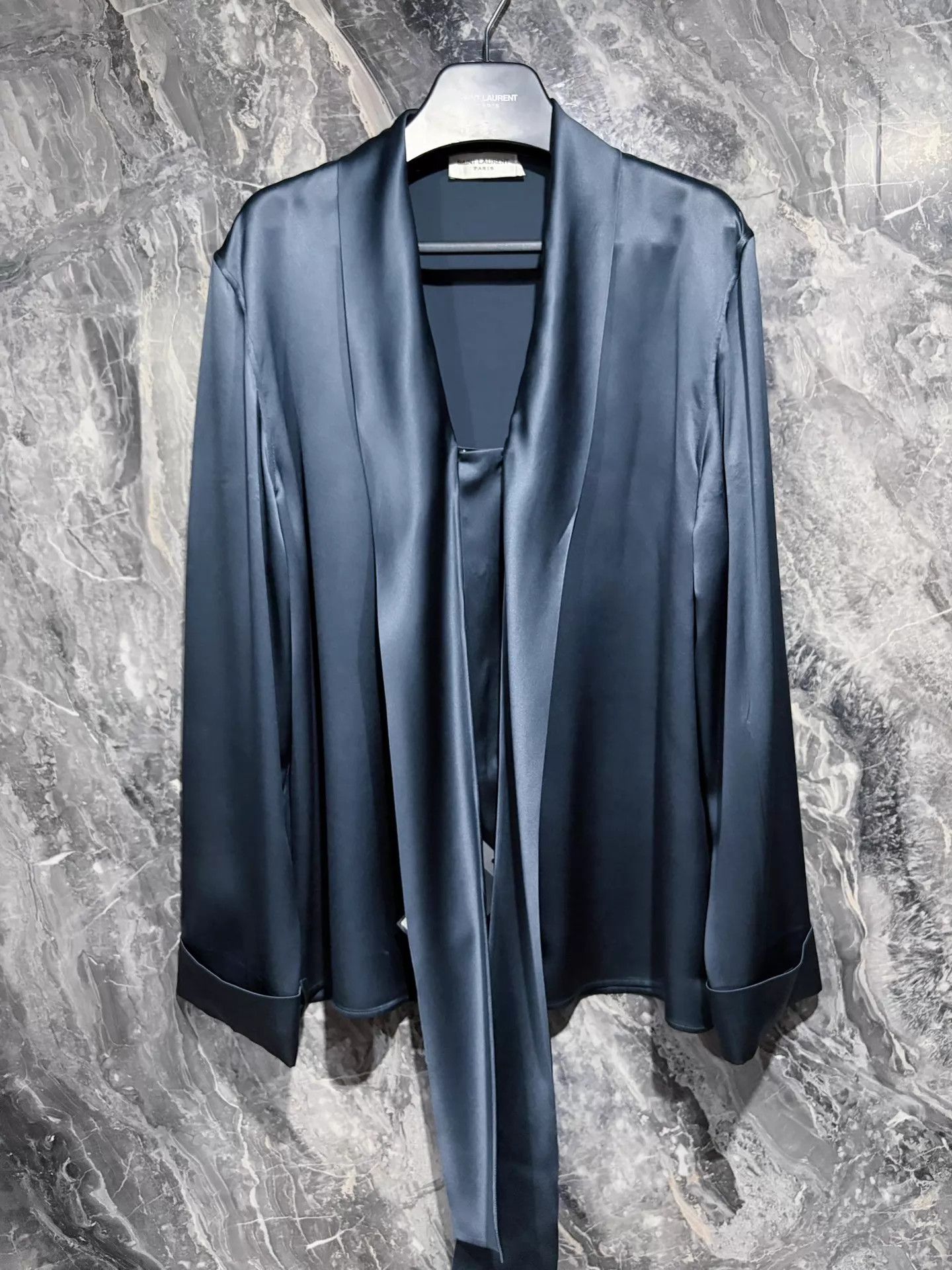 Saint Laurent Paris Saint Laurent 23FW Satin Silk Gunmetal Shirt 38 NWT Size US S / EU 44-46 / 1 - 1 Thumbnail