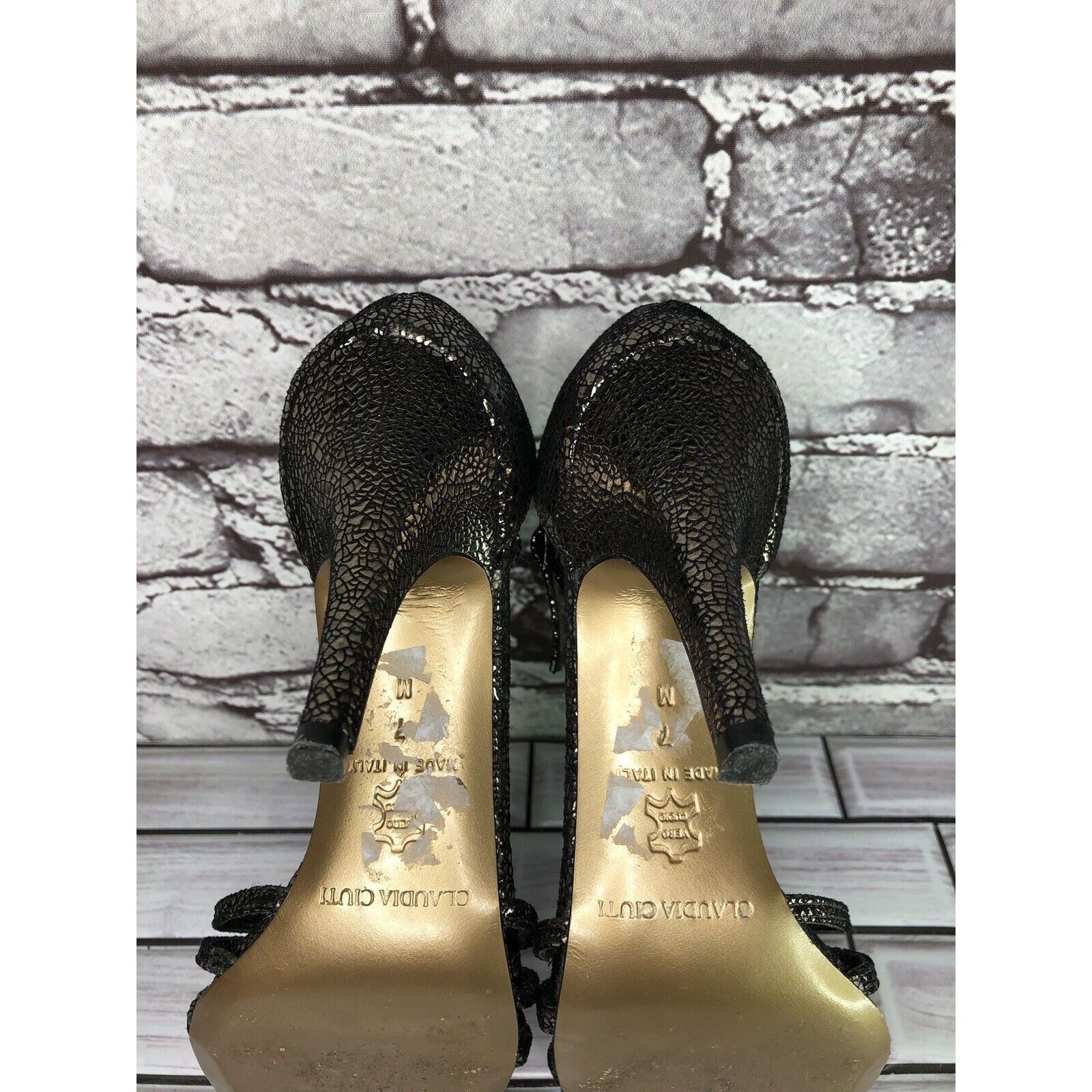 Other Claudia Ciuti Pewter Leather Cracked Ankle Strap Dress Heels Size US 7 / IT 37 - 8 Thumbnail