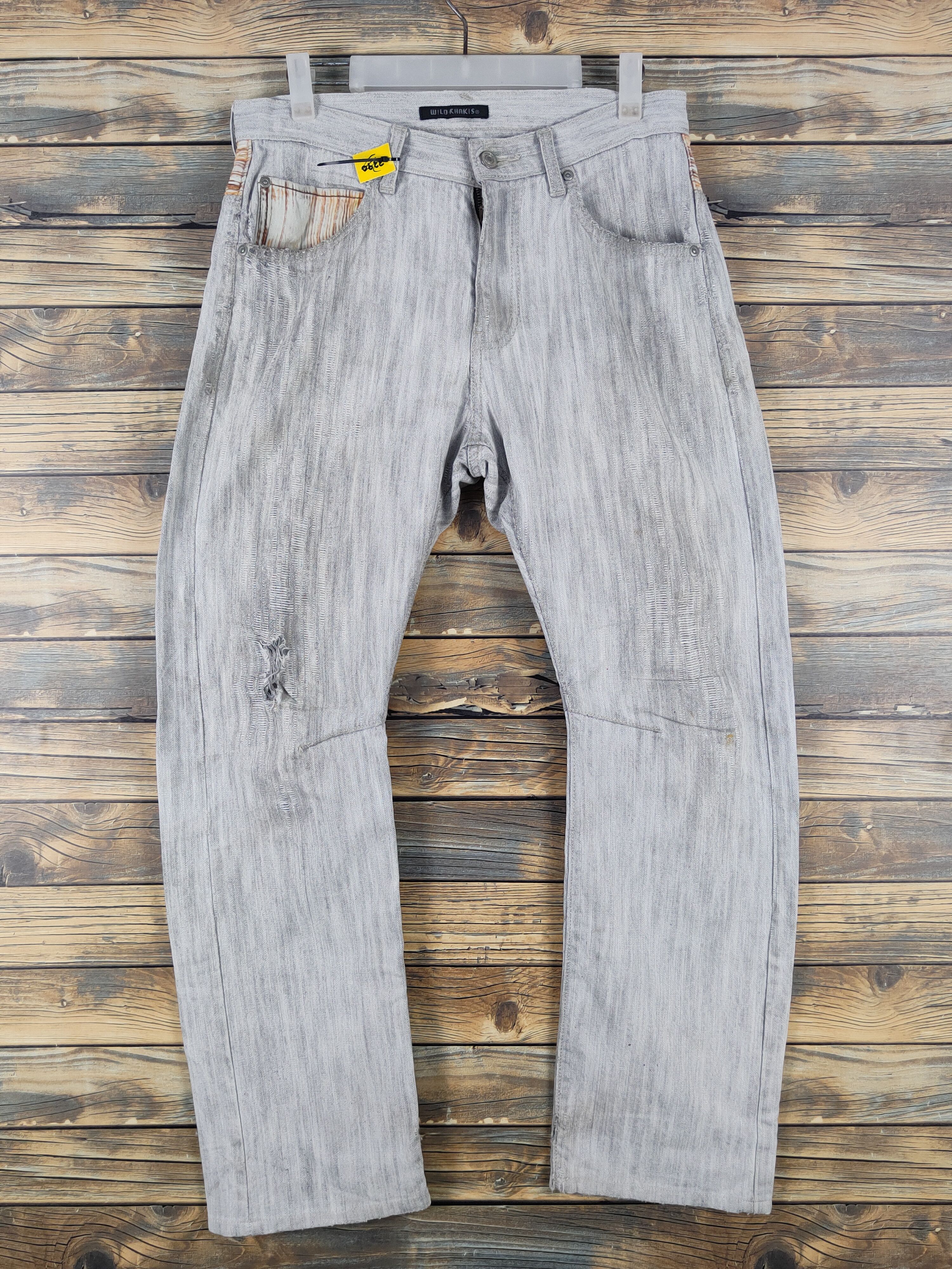 Japanese Brand Wild Khakis Gray Distressed Ripped denim Jeans #W1708 Size US 32 / EU 48 - 1 Thumbnail