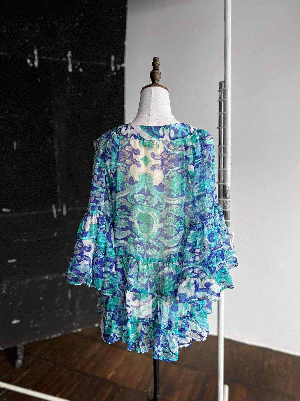 Designer Antica Sartoria by Giacomo Cinque Blue 3/4 Sleeve Blouse Top Size ONE SIZE - 3 Thumbnail