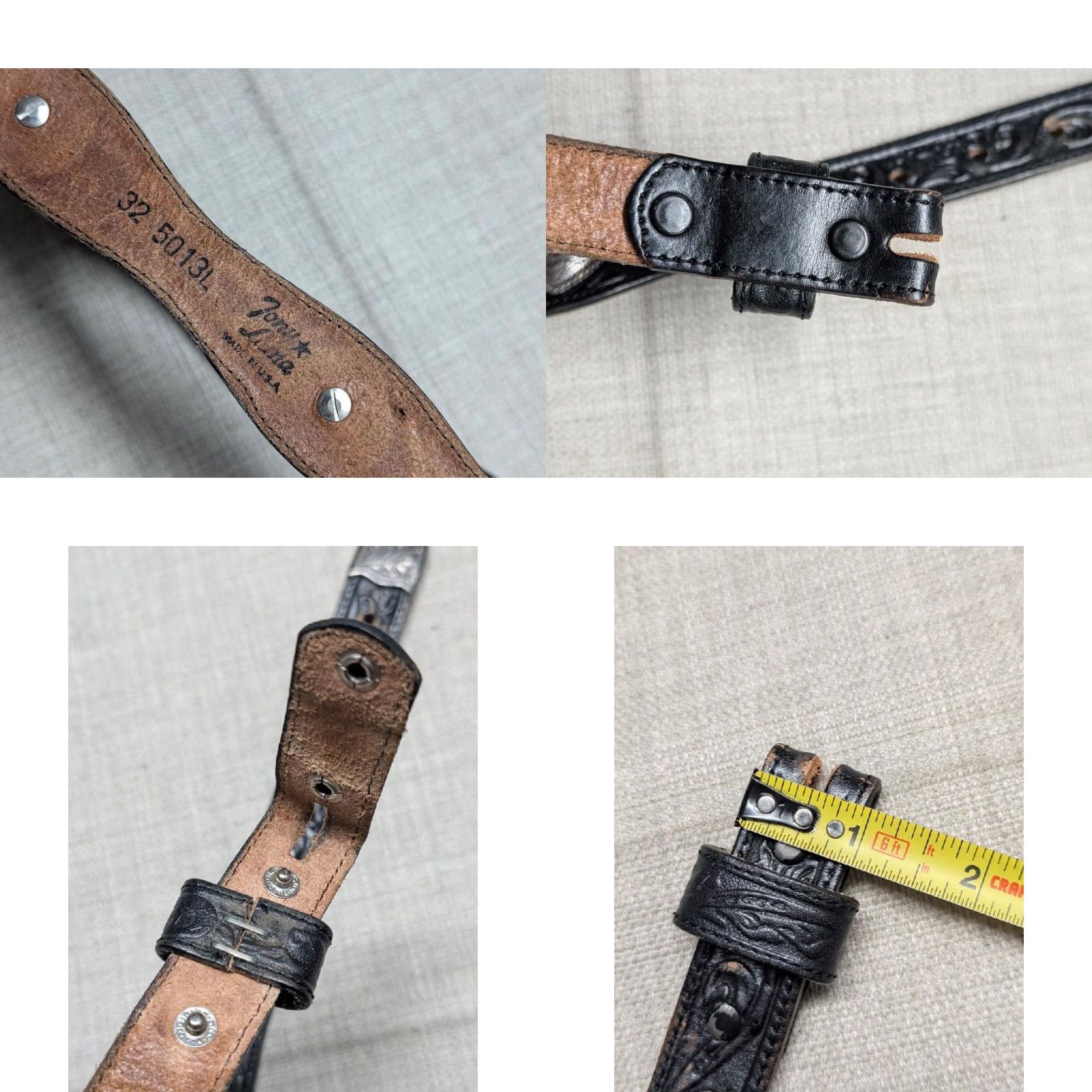Tony Lama VINTAGE Tony Lama Western Belt Unisex Adults 30 Leather Tooled Concho Hearts Southwestern Black Belt 1-3/8" USA Made Size 30 - 8 Thumbnail