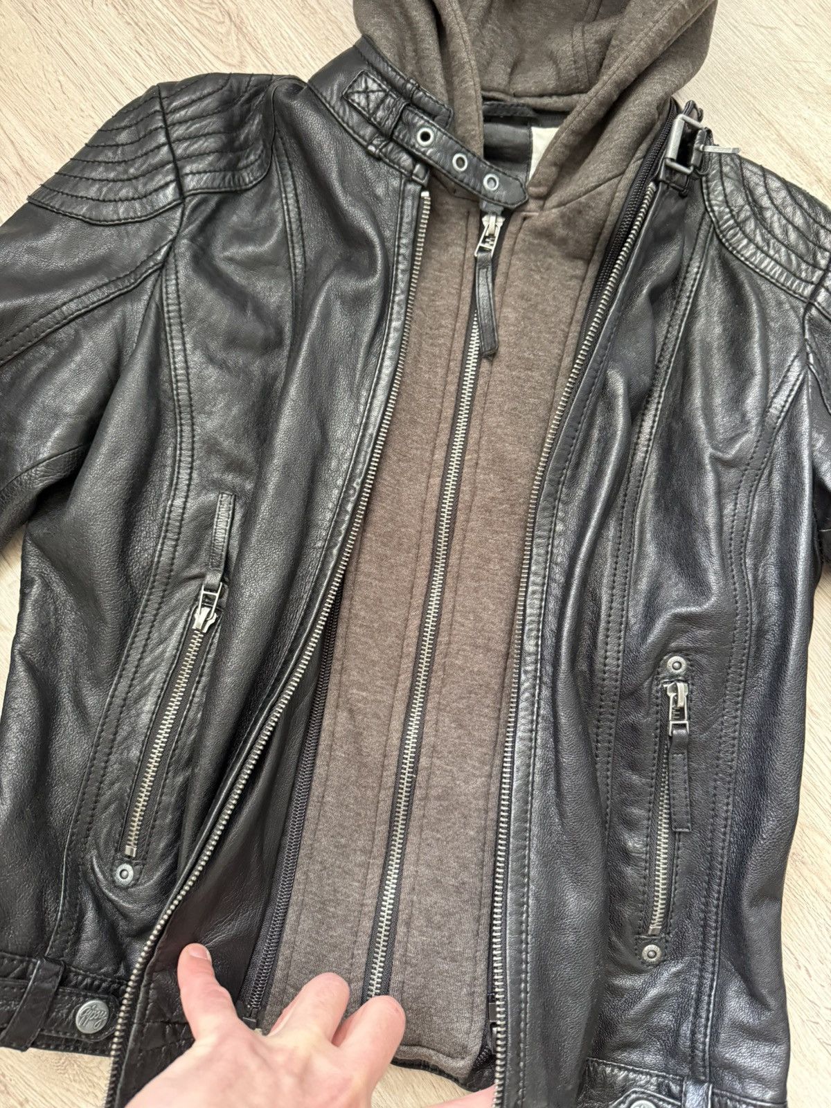 Gypsy Gipsy Leather Biker Jacket Hooded Black Moto Slim Fit Size S Size S / US 4 / IT 40 - 7 Thumbnail
