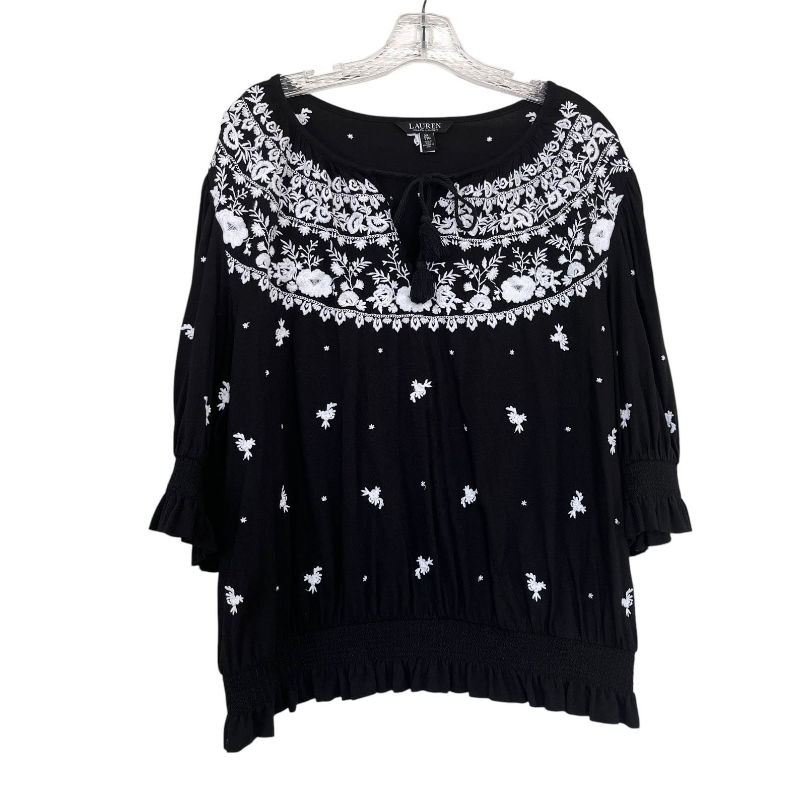 Lauren Ralph Lauren Lauren Ralph Lauren Floral Embroidered Smocked Peasant Top Size XXL / US 16-18 / IT 52-54 - 4 Thumbnail