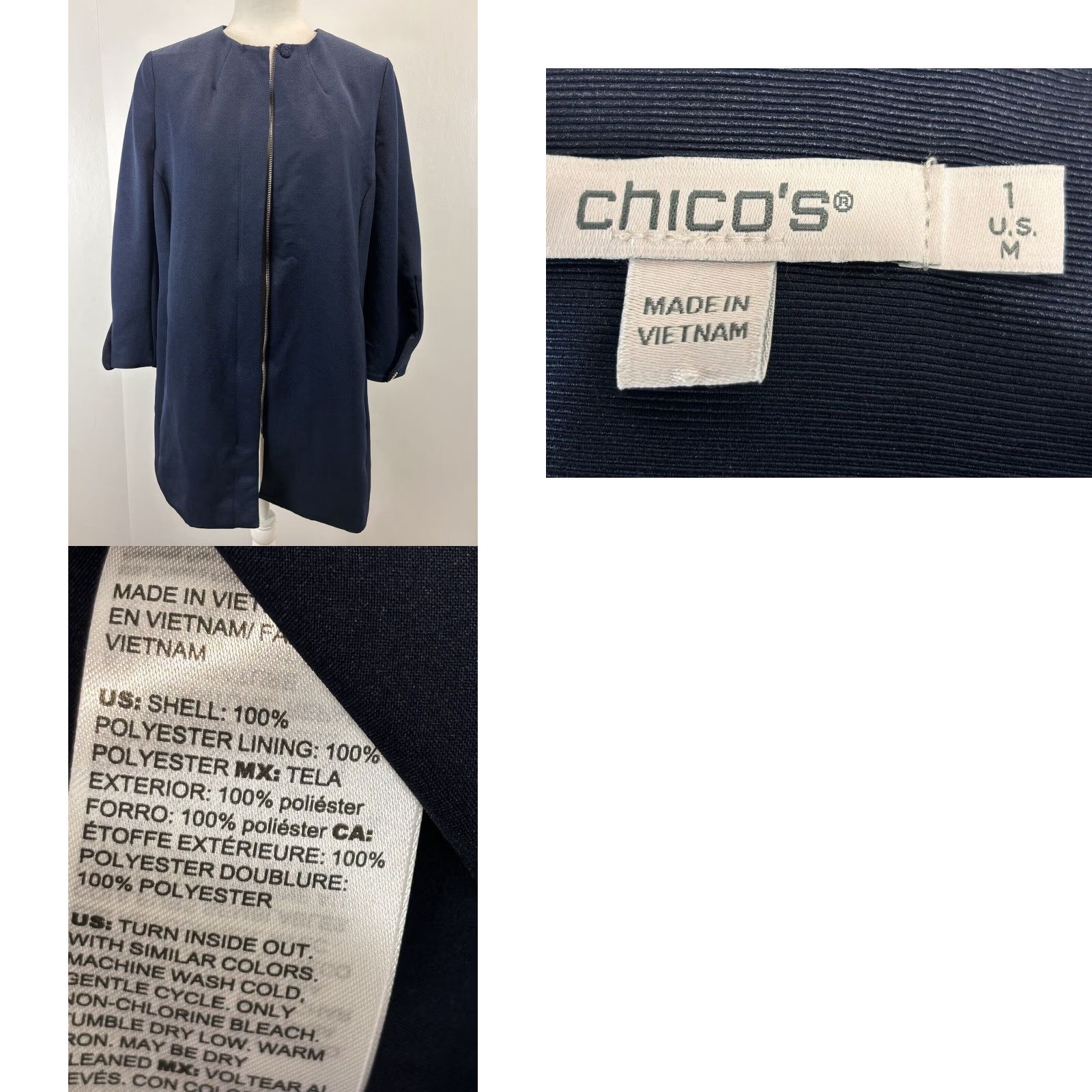 Vintage Chico's Faille Topper Jacket Sz 1 US Medium Navy 3/4 Sleeve Full Zip Womens Jacket Size M / US 6-8 / IT 42-44 - 8 Thumbnail