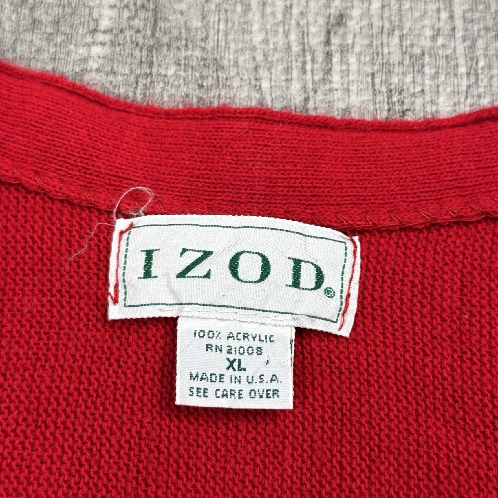Izod Vintage IZOD 80s US Made Red Acrylic Knit Cardigan Men XL Preppy V-Neck Button Front Size US XL / EU 56 / 4 - 4 Thumbnail