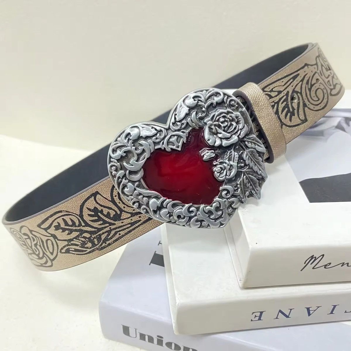 Vintage Retro Embossed Love Heart Unisex Belt Size ONE SIZE - 5 Thumbnail