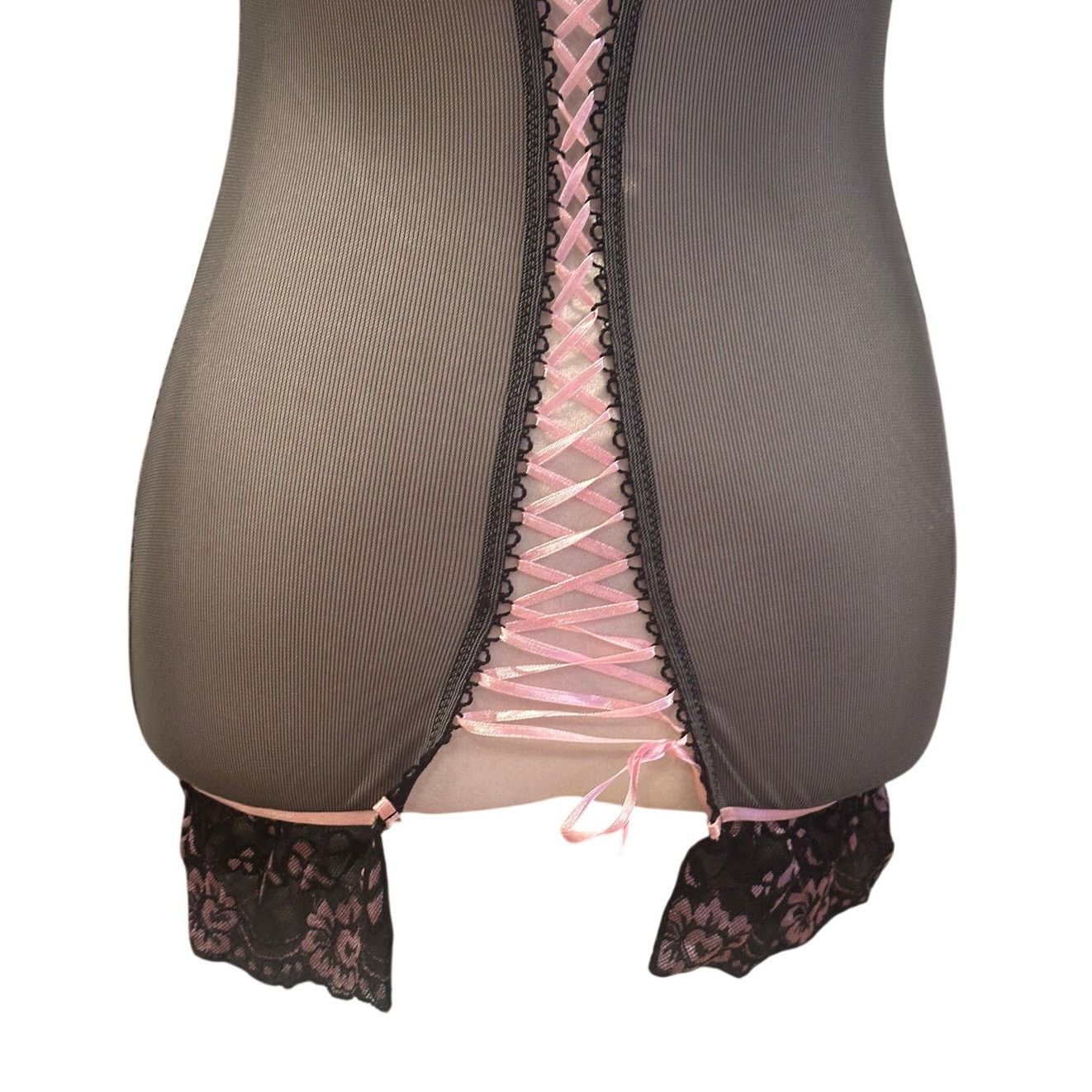 Other Women's Black Pink Floral Lace Sheer Lace Up Vintage S NWT Size ONE SIZE - 6 Thumbnail