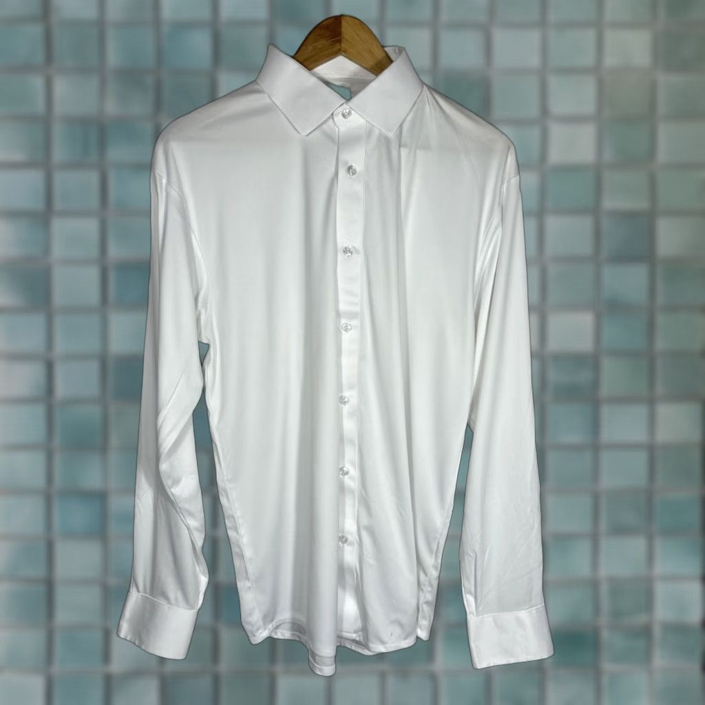 CO Collars & Co Button Down Polo Dress Shirt Mens Medium White Long Sleeve Shirt Size 40R - 1 Thumbnail