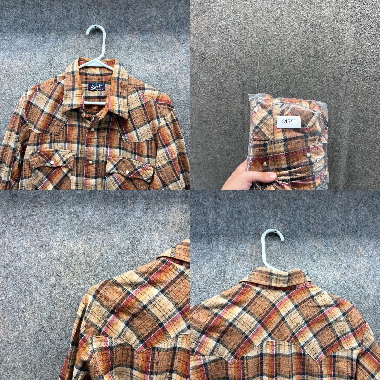Levi's VINTAGE Levi's Shirt Mens Large Brown Tartan Plaid Pearl Snap Western Cowboy 80s Size US L / EU 52-54 / 3 - 8 Thumbnail