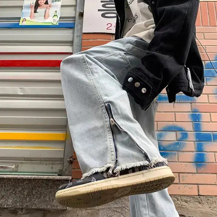 Japanese Brand Straight side zipper with slit and micro flared jeans Size US 30 / EU 46 - 3 Thumbnail