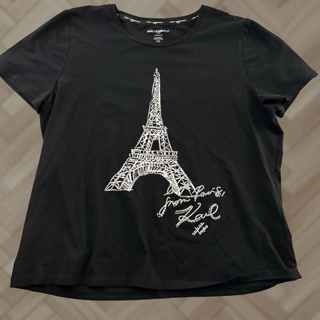 Karl Lagerfeld Karl Lagerfeld Paris Short Sleeve T Shirt Top Women's XL Black Shirt T-Shirt Womens XL Black Paris 1980s 1990s Concert Theme Ladies Size XL / US 12-14 / IT 48-50 - 1 Thumbnail
