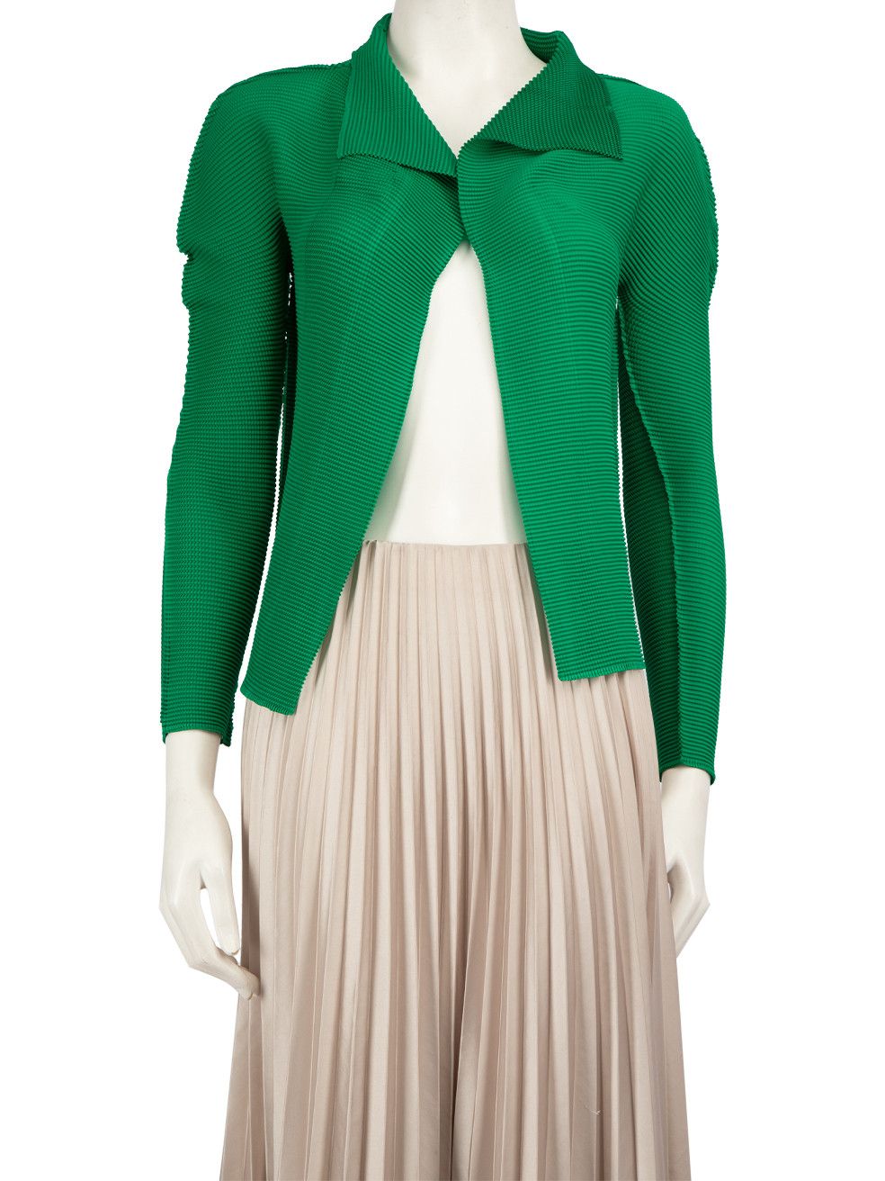 Green High Neck Pleated Jacket
