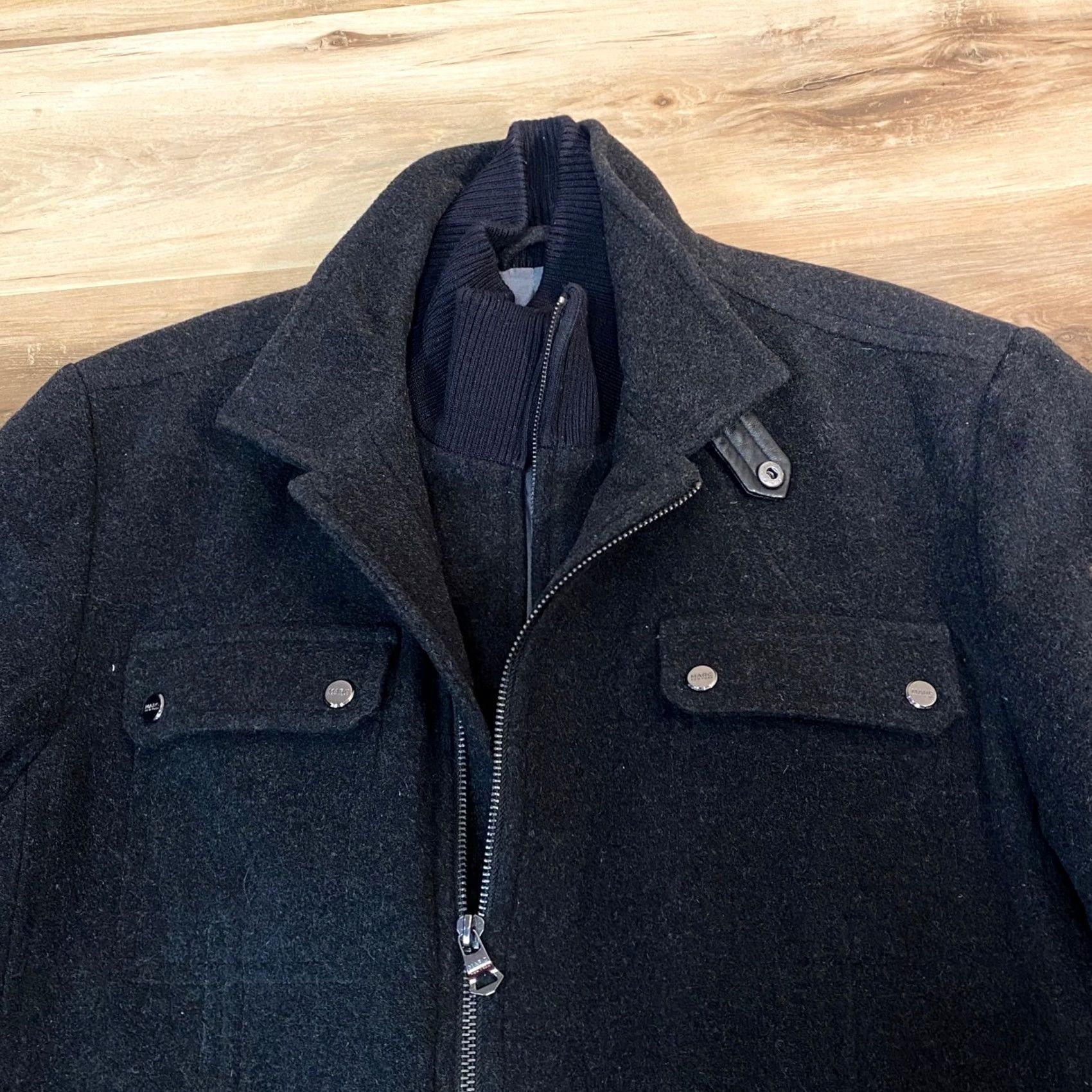 Vintage Marc New York Andrew Marc Mens Wool Blend Field Jacket Medium Charcoal Grey Jacket- Coat Military, Business, Casual, Workwear Mens Size US M / EU 48-50 / 2 - 3 Thumbnail