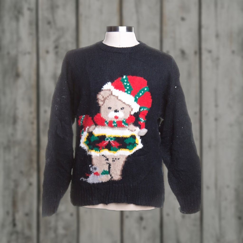 Vintage VINTAGE Black Ugly Christmas Pullover 44214 L Regular Acrylic Hasting & Smith Bears Mens Womens Pullover Christmas Black 42” Bust 24” Length Size L / US 10 / IT 46 - 1 Preview