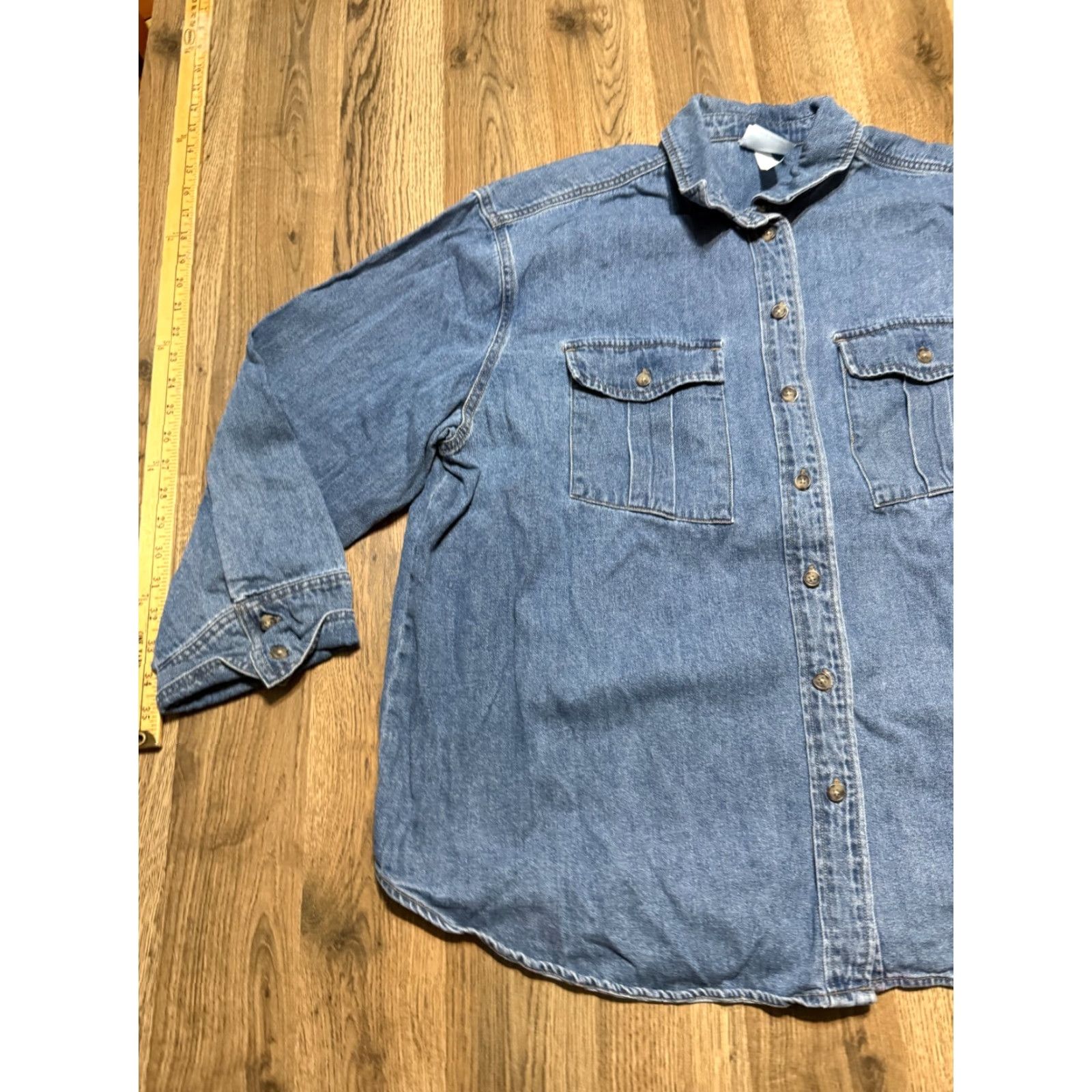 Vintage Future Collective Jean Jacket Men Size Large Blue Denim Button Up Pockets Size US 33 - 3 Thumbnail