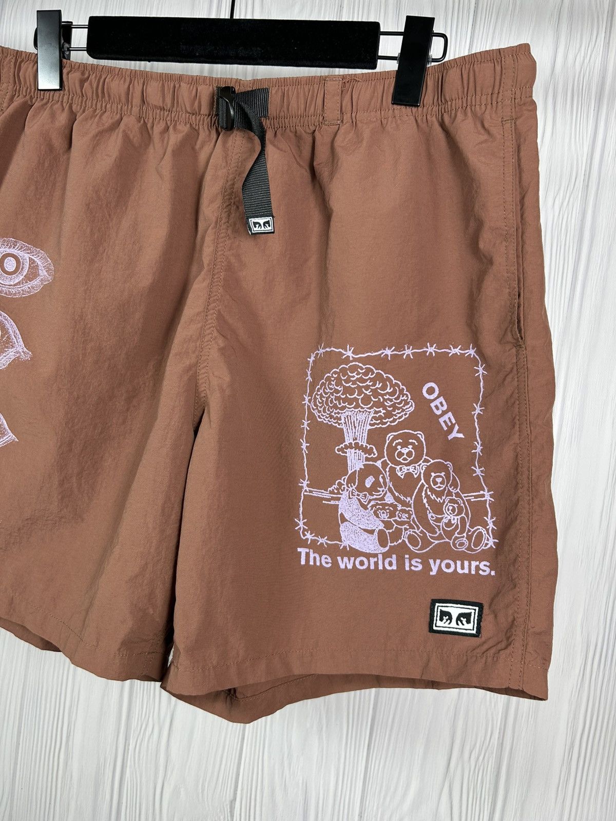 Obey OBEY Easy No Time Brown Nylon Shorts Rare Design Size L Size US 34 / EU 50 - 3 Thumbnail