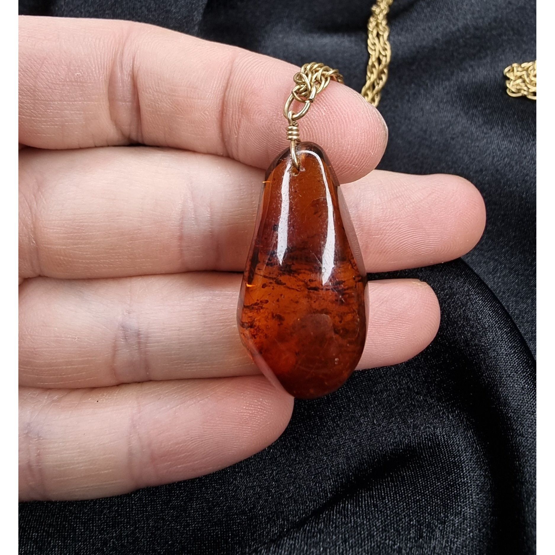 Vintage Vintage Genuine Amber Teardrop Pendant Necklace On Gold Fill Size ONE SIZE - 4 Thumbnail