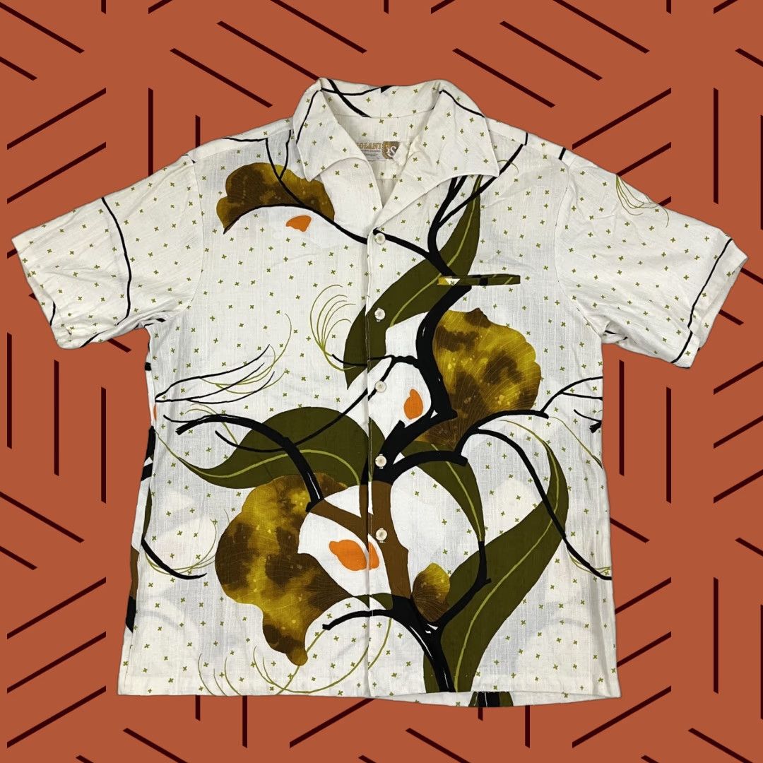 IOLANI VINTAGE Iolani Shirt Mens L White Floral Hawaiian Artsy Tropical Hula Camp 60s 70s Size US L / EU 52-54 / 3 - 1 Thumbnail