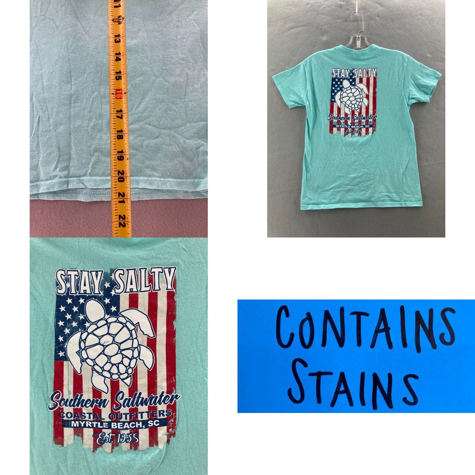 Delta Delta Shirt Mens Large Stay Salty Southern Saltwater Myrtle Beach Teal Size US L / EU 52-54 / 3 - 8 Thumbnail