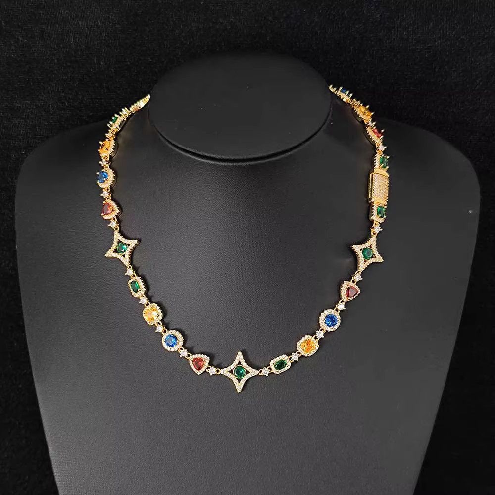 Jewelry Hip Hop Jewelry Women Colored Zircon Iced Out Necklace Size ONE SIZE - 1 Thumbnail